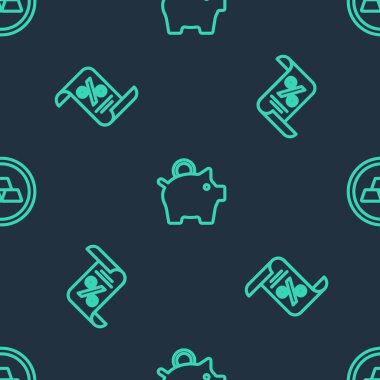 Domuz kumbarası, finans belgesi ve altın külçelerini pürüzsüz bir kalıba sokun. Vektör