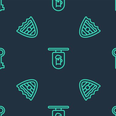 Bar, Kalkan ve Eski Anahtar 'la sokak tabelasını kusursuz desenlere ayarlayın. Vektör