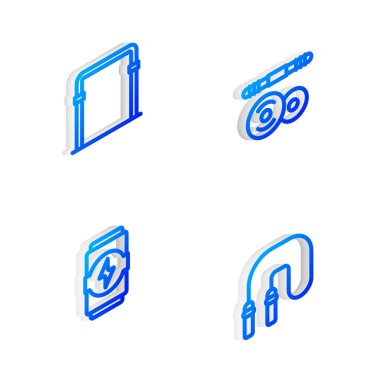 Isometric Line Barbell, Sport yatay barı, Enerji içeceği ve atlama ipi simgesini ayarlayın. Vektör