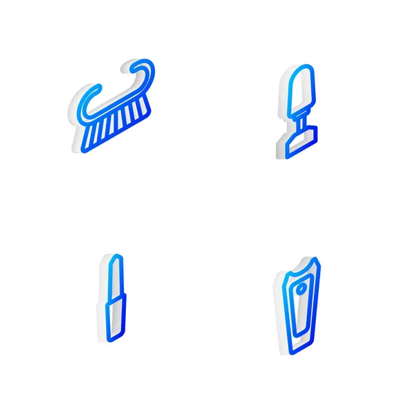 Set Isometrische Linie Fräser für Maniküre, Pediküre Bürstenreibe, Nagelfeile und Symbol. Vektor — Stockvektor
