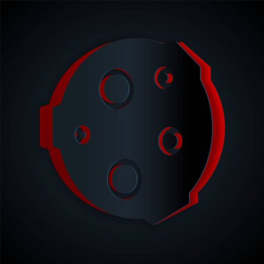 Kağıt kesiği Ay simgesi siyah arkaplanda izole edildi. Kağıt sanatı tarzı. Vektör İllüstrasyonu