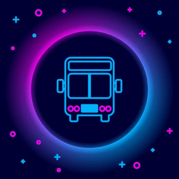 네온 선 버스 아이콘은 검은 배경에 분리되어 있다. 교통 개념. 버스 여행 표지판. 관광이나 대중 교통의 상징이다. 화려 한 윤곽 개념. Vector — 스톡 벡터