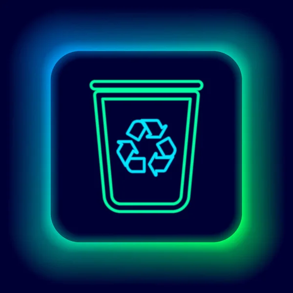 Leuchtende Neon-Linie Papierkorb mit Recycling-Symbol isoliert auf schwarzem Hintergrund. Mülleimer-Symbol. Mülleimer-Schild. Papierkorb-Schild. Buntes Rahmenkonzept. Vektor — Stockvektor
