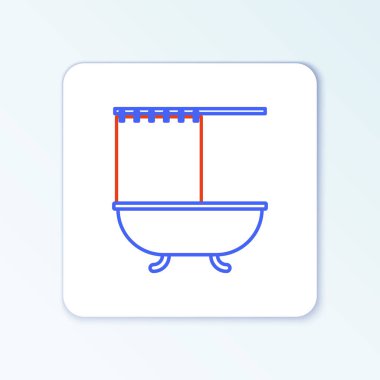 Açık duş perdesi simgesi beyaz arka planda izole edilmiş banyo küveti. Renkli taslak konsepti. Vektör