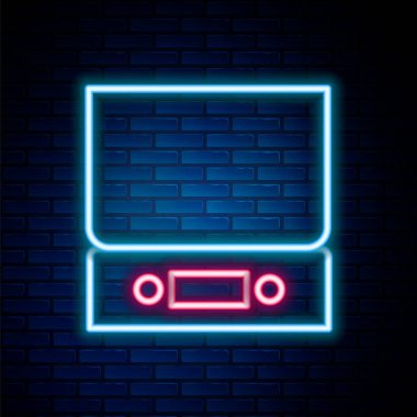 Parlayan neon hattı elektronik ölçekli simge tuğla duvar arka planında izole edildi. Ağırlık ölçüm aletleri. Renkli taslak konsepti. Vektör