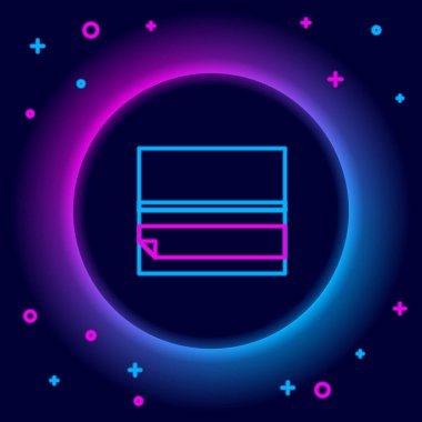 Parlayan neon çizgisi yuvarlanan kağıt simgesi siyah arkaplanda izole edildi. Renkli taslak konsepti. Vektör