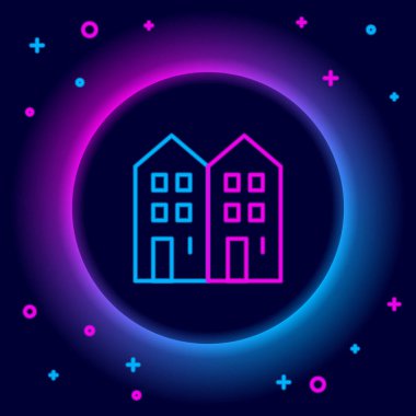 Parlayan neon hattı ev simgesi siyah arkaplanda izole edildi. Ev sembolü. Renkli taslak konsepti. Vektör