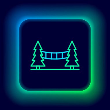 Vancouver, Kanada 'daki parlak neon hattı Capilano süspansiyon köprüsü siyah arka planda izole edildi. Renkli taslak konsepti. Vektör