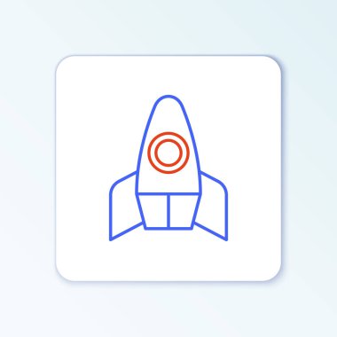 Roket çizgisi simgesi beyaz arkaplanda izole edildi. Uzay yolculuğu. Renkli taslak konsepti. Vektör