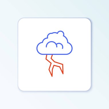 Hat Storm simgesi beyaz arkaplanda izole edildi. Bulut ve şimşek işareti. Fırtınanın hava durumu ikonu. Renkli taslak konsepti. Vektör