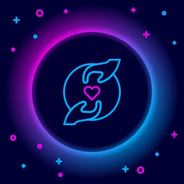 Parlayan neon hattı, siyah arkaplanda izole edilmiş Pleasant ilişki simgesi. Romantik ilişki mi yoksa hoş bir tanışma konsepti mi? Renkli taslak konsepti. Vektör