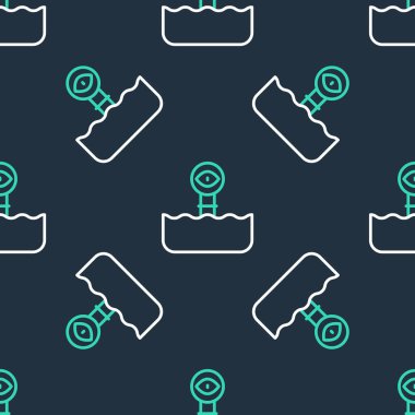 Su ikonunun üstündeki dalgalardaki çizgi periskobu siyah arkaplandaki kusursuz deseni izole etti. Vektör