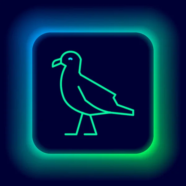 Línea de neón brillante Icono de gaviota pájaro aislado sobre fondo negro. Concepto de esquema colorido. Vector — Vector de stock