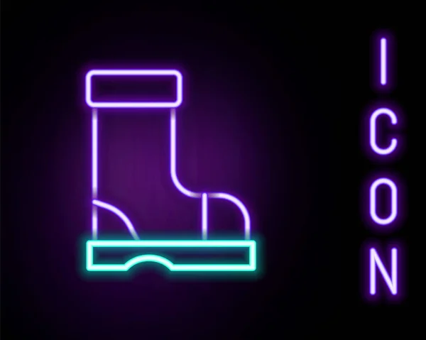Zářící neonová čára Vodotěsné gumové boty ikona izolované na černém pozadí. Žvýkačky na deštivé počasí, rybaření, zahradničení. Barevný koncept. Vektor — Stockový vektor