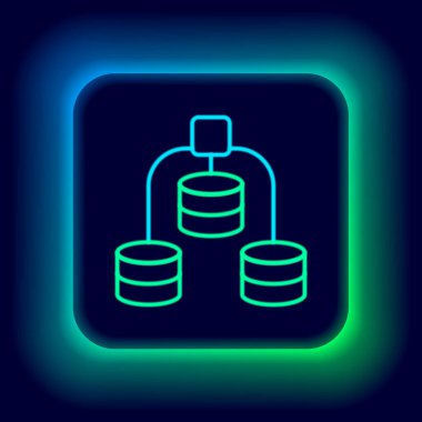 Parlayan neon hattı Sunucu, Data, Web sunucu simgesi siyah arkaplanda izole edildi. Renkli taslak konsepti. Vektör