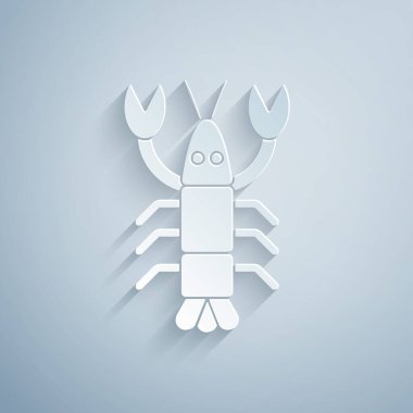 Kağıt kesiği Istakoz simgesi gri arkaplanda izole edildi. Kağıt sanatı tarzı. Vektör.