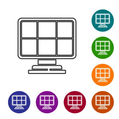 Siyah çizgi güneş enerjisi simgesi beyaz arkaplanda izole edildi. Simgeleri renk daire düğmelerine ayarla. Vektör