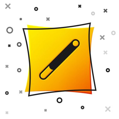 Siyah sigara simgesi beyaz arkaplanda izole edilmiş. Tütün tabelası. Sigara içme sembolü. Sarı kare düğme. Vektör