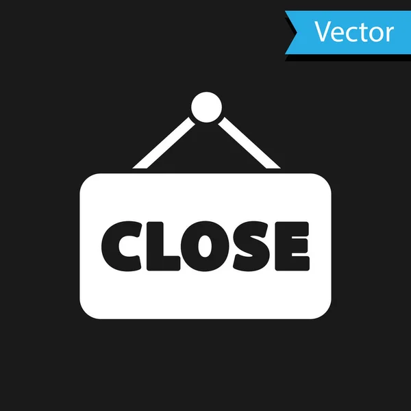 Weißes Hängeschild mit geschlossenem Symbol auf schwarzem Hintergrund. Business-Thema für Café oder Restaurant. Vektorillustration — Stockvektor