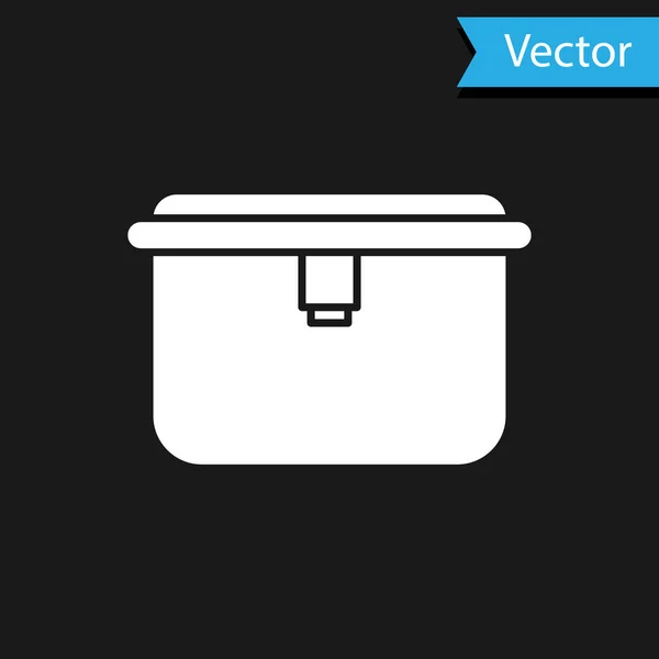 Иконка белого ящика обеда выделена на чёрном фоне. Векторная миграция — стоковый вектор