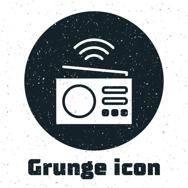 Grunge Smart иконка радиосистемы изолированы на белом фоне. Концепция Интернета вещей с беспроводным подключением. Монохромный винтажный рисунок. Вектор — стоковый вектор