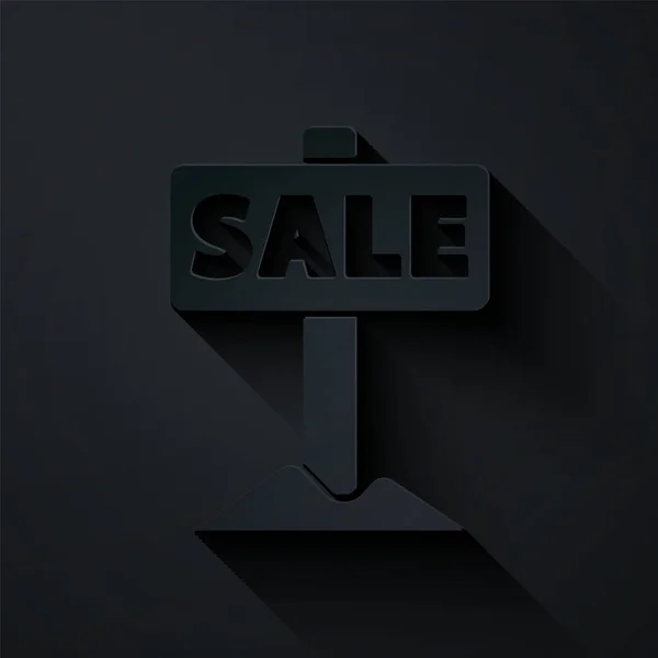 Papiergeschnittenes Hängeschild mit Textsymbol Verkauf isoliert auf schwarzem Hintergrund. Schild mit Text Verkauf. Papierkunst. Vektor — Stockvektor