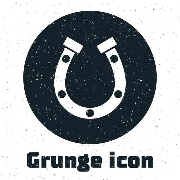 Grunge Horseshoe Ikone isoliert auf weißem Hintergrund. Monochrome Vintage-Zeichnung. Vektor — Stockvektor