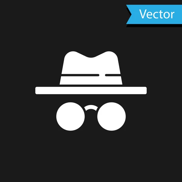 Icono de modo incógnito blanco aislado sobre fondo negro. Vector — Vector de stock