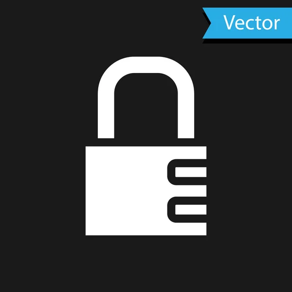 Wit Veilig combinatie slot pictogram geïsoleerd op zwarte achtergrond. Combinatie hangslot. Beveiliging, veiligheid, beveiliging, wachtwoord, privacy. Vector — Stockvector