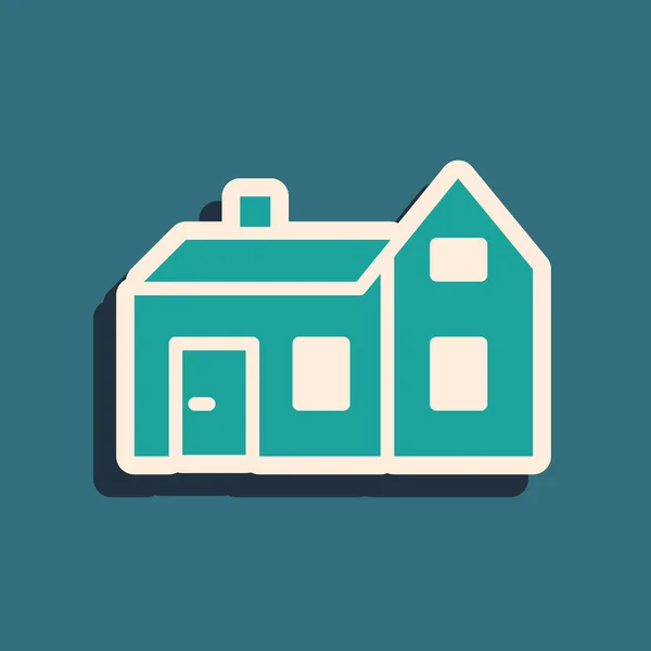 Green House icoon geïsoleerd op groene achtergrond. Huissymbool. Lange schaduw stijl. Vector — Stockvector