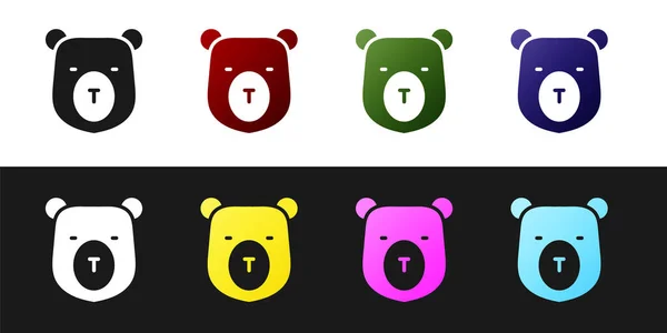 Set Bear Head Symbol isoliert auf schwarzem und weißem Hintergrund. Vektor — Stockvektor