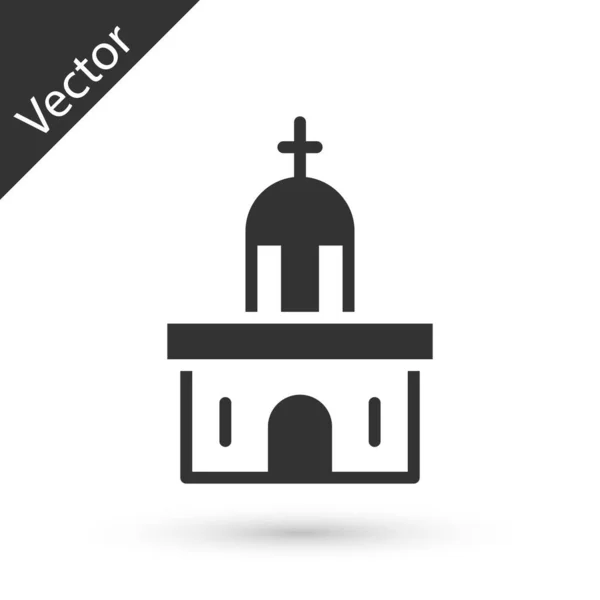 Ícone de construção da Igreja cinzenta isolado no fundo branco. Igreja Cristã. Religião da igreja. Vetor — Vetor de Stock