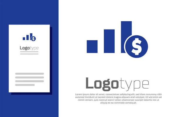 Blue Pie gráfico infografía y símbolo de dólar icono aislado sobre fondo blanco. Signo de diagrama gráfico. Elemento de plantilla de diseño de logotipo. Vector — Vector de stock