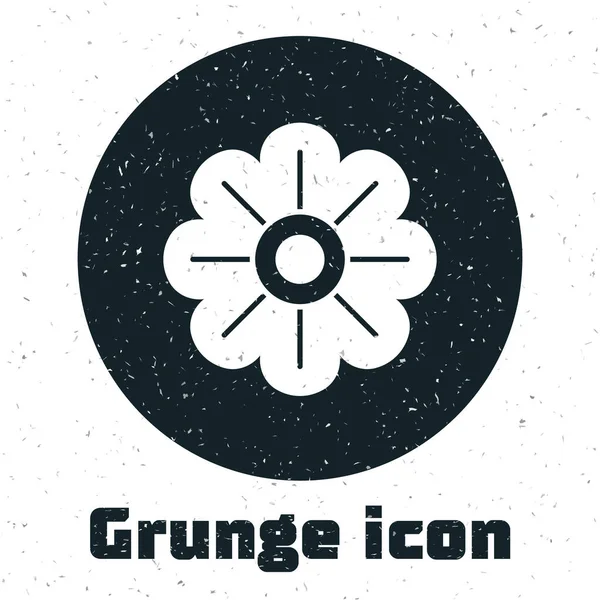 Icono de Grunge Flower aislado sobre fondo blanco. Dibujo vintage monocromo. Vector — Vector de stock