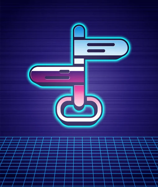 Señal de tráfico de estilo retro. Icono de señal aislado paisaje futurista fondo. Símbolo de puntero. Señal de información de la calle aislada. Señal de dirección. Fiesta de moda de los 80. Vector — Vector de stock