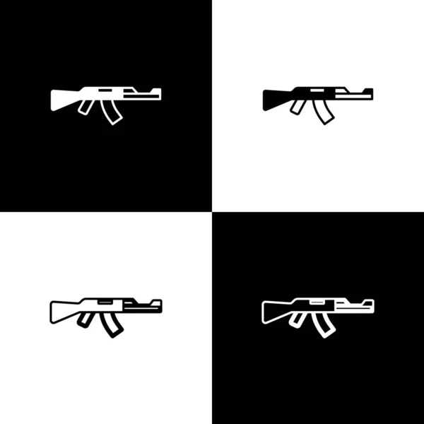 Set Submachine gun icon isolated on black and white background. Kalashnikov or AK47. Vector — Stock Vector