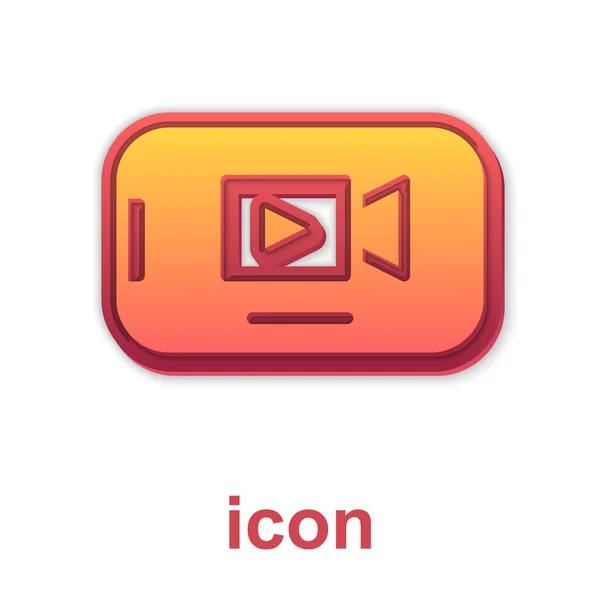 Gold Online jouer icône vidéo isolé sur fond blanc. Smartphone et bande de film avec panneau de lecture. Vecteur — Image vectorielle
