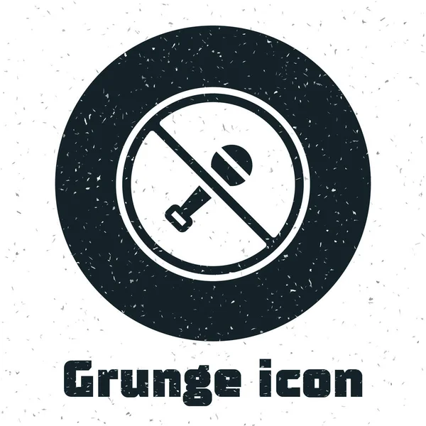 Grunge Mute icono de micrófono aislado sobre fondo blanco. Micrófono silenciado. Dibujo vintage monocromo. Vector — Vector de stock