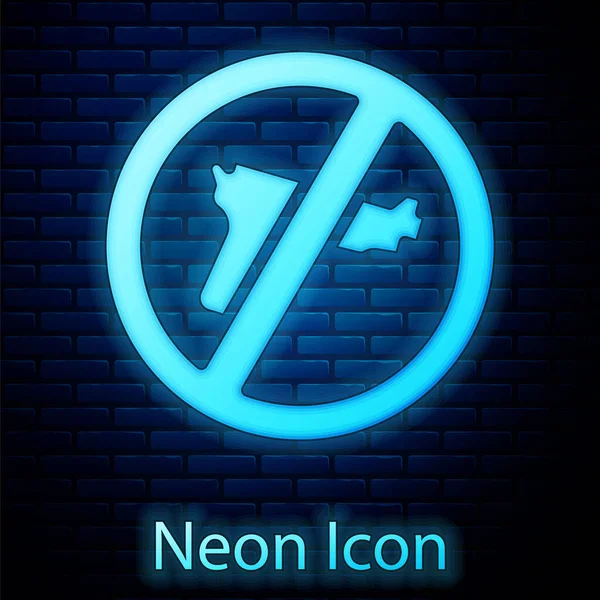 Neon incandescente Nessuna icona di guerra isolata su sfondo muro di mattoni. Il simbolo della pace. Vettore — Vettoriale Stock