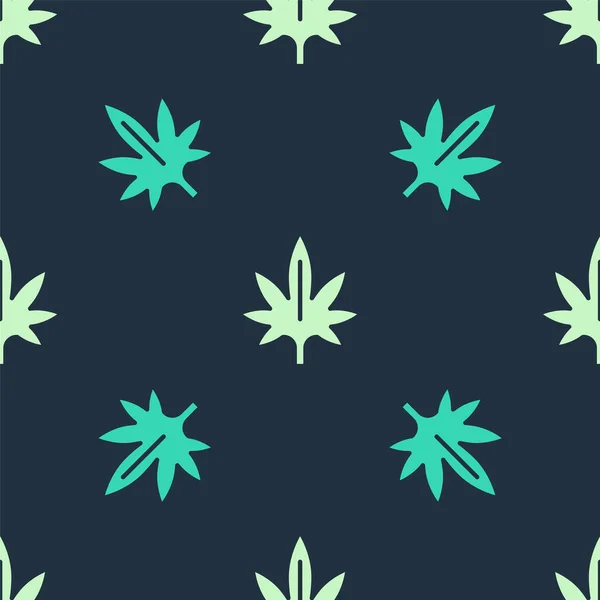 Icône de marijuana médicale verte et beige ou feuille de cannabis isolée motif sans couture sur fond bleu. Symbole de chanvre. Vecteur — Image vectorielle