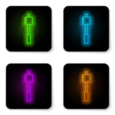 Çubuk simgesinde parlayan neon çizgisi Marshmallow beyaz arkaplanda izole edilmiş. Siyah kare düğme. Vektör İllüstrasyonu
