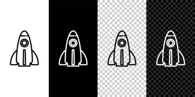 İş hayatına başlama konsepti simgesini siyah ve beyaz arkaplanda izole et. Yeni iş, girişimcilik, yenilik ve teknolojinin sembolü. Vektör