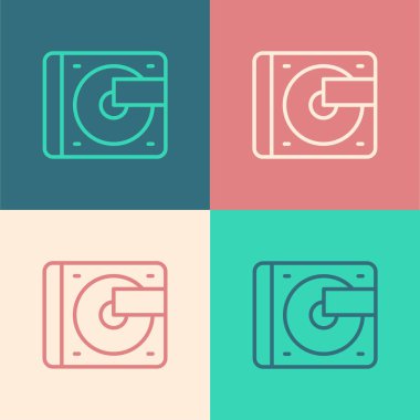 Renk arkaplanında izole edilmiş vinil disk simgesi olan pop sanat eseri plağı oynatıcısı. Vektör