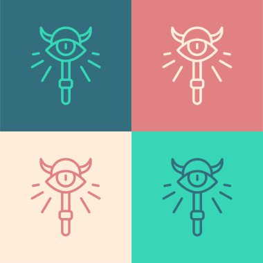 Pop Art Line Sihirbazlık simgesi renk arkaplanında izole edildi. Sihirli değnek, asa, değnek, değnek. Vektör
