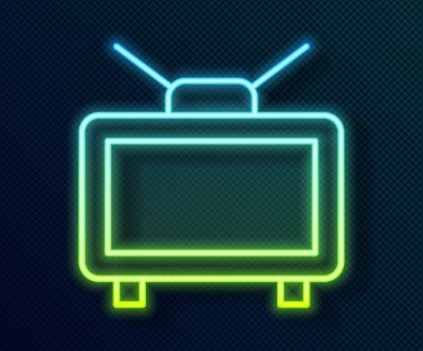 TV ikonundaki parlak neon hattı futbol maçı siyah arka planda izole edildi. Futbol online konsepti. Vektör