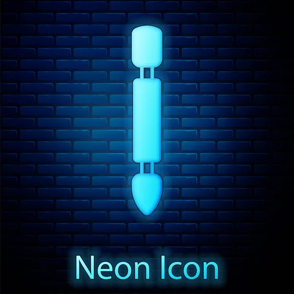 Lumineux néon icône poussoir cuticule isolé sur fond de mur de briques. Outil pour manucure. Vecteur — Image vectorielle