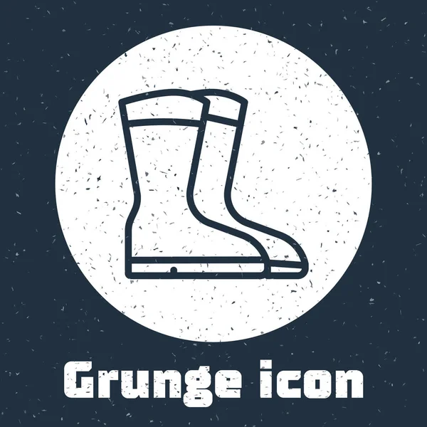 Grunge lijn Vislaarzen icoon geïsoleerd op grijze achtergrond. Waterdichte rubberen laars. Gumboots voor regenweer, vissen, jager, tuinieren. Monochrome vintage tekening. Vector — Stockvector