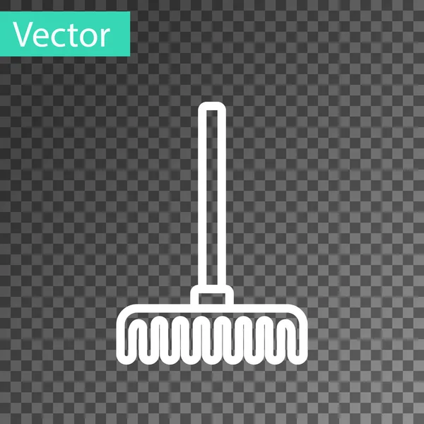 Linha branca Ícone de ancinho de jardim isolado em fundo transparente. Ferramenta para horticultura, agricultura, agricultura. Cultivador terrestre. Vetor —  Vetores de Stock