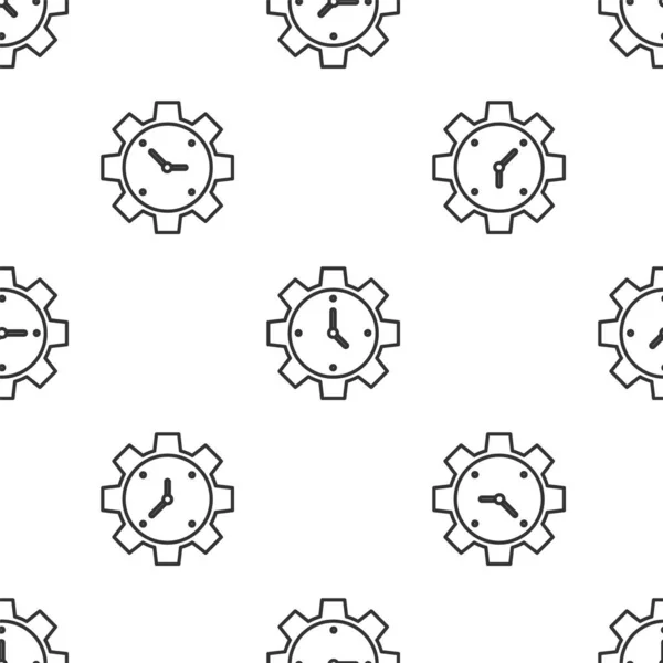 Ligne grise icône de gestion du temps isolé motif sans couture sur fond blanc. Horloge et enseigne. Le symbole de productivité. Vecteur — Image vectorielle