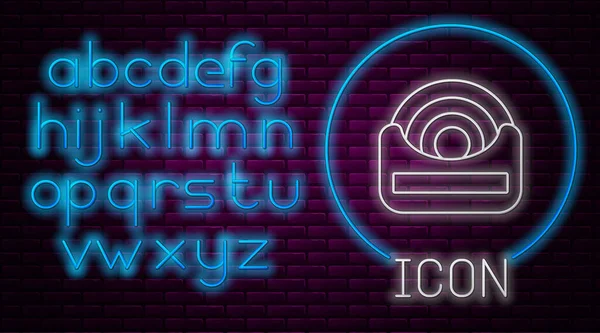 Ragyogó neon vonal Fogselyem ikon elszigetelt téglafal háttér. Neonfény ábécé. Vektor — Stock Vector